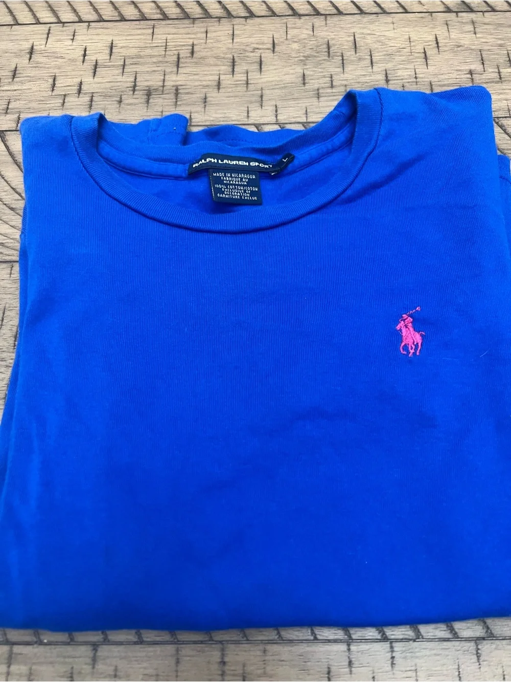 Women’s Ralph Lauren Royal Blue Long Sleeve Crewneck Tee with Pink Pony